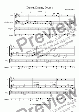 page one of Dance, Drama, Drums [Overture][Flute, Clarinet in B-Flat, Timpani, Bongo]