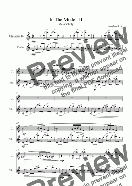 page one of In The Mode Movement Two for Clarinet and Violin