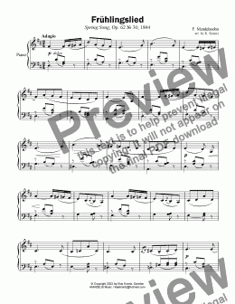 page one of Frühlingslied / Spring Song for easy piano (abridged)