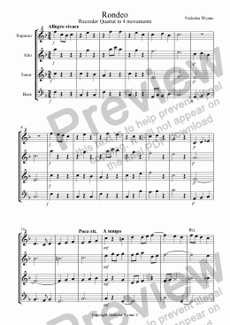 page one of Rondeo for Recorder Quartet in 4 Movements