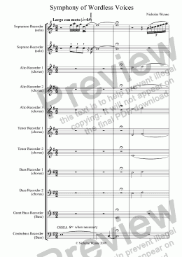 page one of Symphony of Wordless Voices for Recorder Orchestra