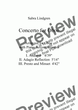 page one of Concerto for Oboe, I. Andante, for Solo Oboe with Piano Accompaniment