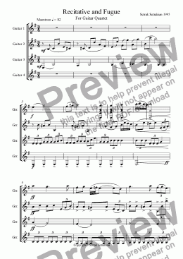 page one of Recitative and Fugue for Guitar Quartet
