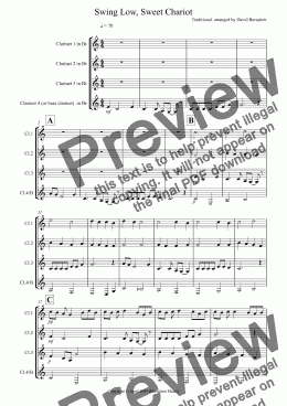 page one of Swing Low, Sweet Chariot for Clarinet Quartet