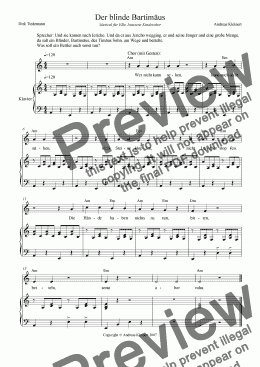 page one of Der blinde Bartimaeus - Kindermusical mit Klavierbegleitung
