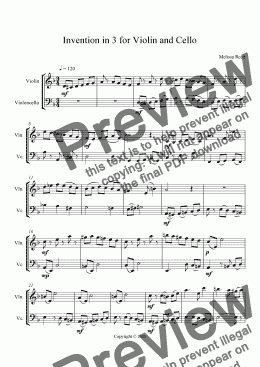 page one of Invention in Three for Violin and Cello
