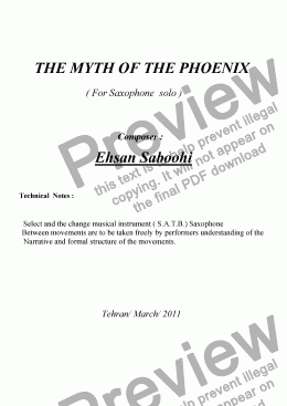 page one of The Myth of the Phoenix (for Saxophone) 