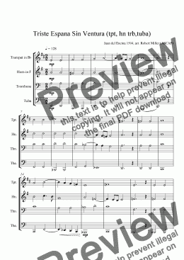 page one of Triste España Sin Ventura (trumpet, horn, trombone and tuba)