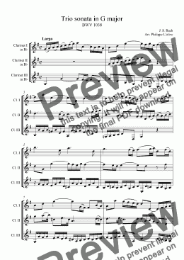page one of Trio sonata in G major, BWV 1038, For 3 Cl.