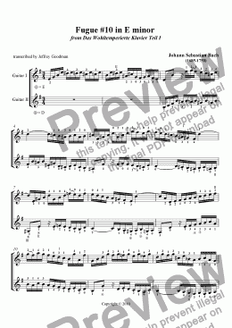 page one of Fugue #10 in E minor  from Das Wohltemperierte Klavier Teil I