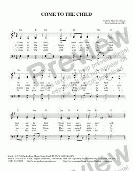 page one of Come to the Child (COVENTRY CAROL) Christmas/Epiphany