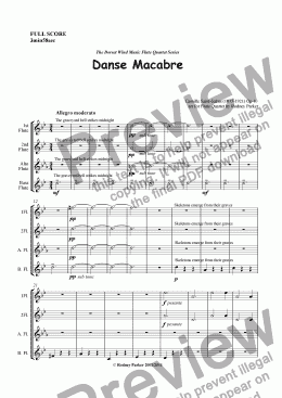 page one of Danse Macabre arr for Flute Quartet