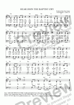 page one of Hear John the Baptist Cry (Hymn for Advent, John the Baptist, or Baptism of Jesus) NOW THE SPRING IS COME 