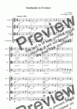 page one of Sarabande in D minor for string quartet