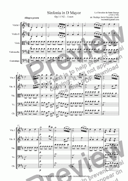 page one of Sinfonia in D Mayor (Full lenght all 3 movements) / Saint Georges (Classical) (The Black Mozart)