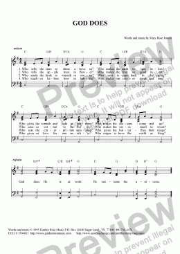 page one of God Does (children’s hymn)