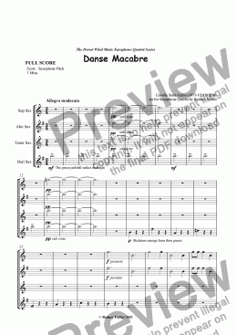 page one of Danse Macabre arr for Sax Quartet