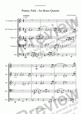 page one of Putney Park - for Brass Quintet