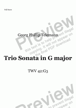 page one of GP Telemann Trio Sonata in G major for Recorder Trio