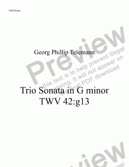 page one of GP Telemann Trio Sonata in G minor for Recorder Trio