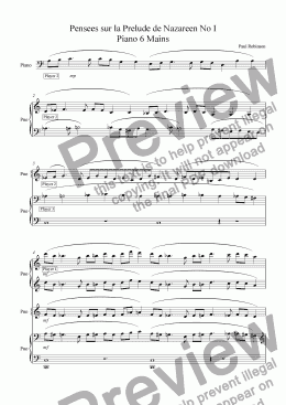 page one of Pensees sur la Prelude de Nazareen No I Piano 6 Mains (From 'Maison Satie')