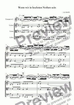 page one of Wenn wir in hochsten Nothen sein for Trumpet and Strings