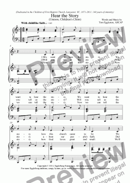 page one of Hear the Story, Unison anthem