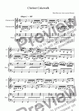page one of Clarinet Cakewalk (clarinet duet + piano)
