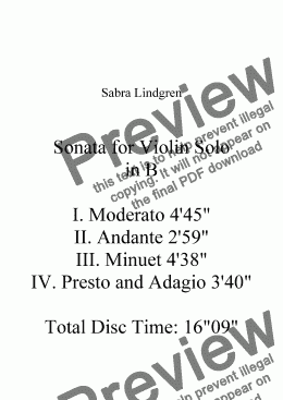 page one of Sonata for Violin Solo in B I. Moderato
