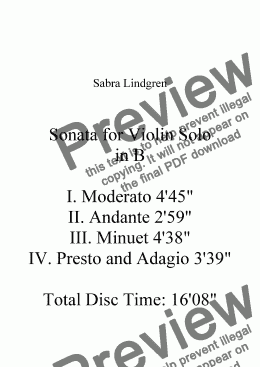 page one of Sonata for Violin Solo in B II. Andante