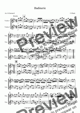 page one of Badinerie – violin duet