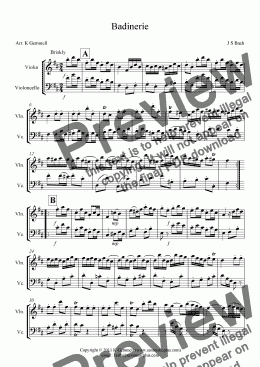 page one of Badinerie – violin & cello duet