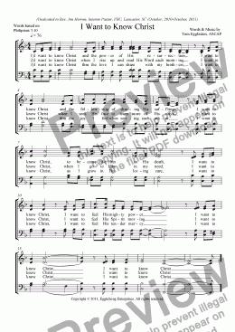 page one of I Want to Know Christ, Hymn