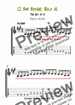 page one of Twelve Bar Boogie in A: Solo #1 (Eighth Notes)