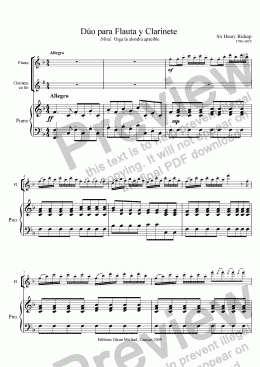 page one of Bishop, Duet for Flute & Clarinete with piano