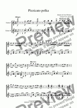 page one of Pizzicato polka for guitar duet