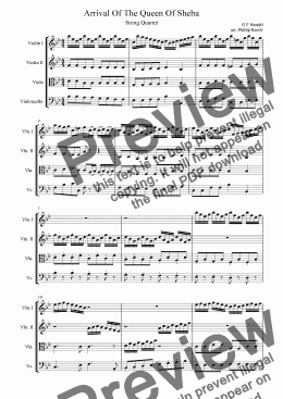 page one of Arrival Of The Queen Of Sheba - String Quartet