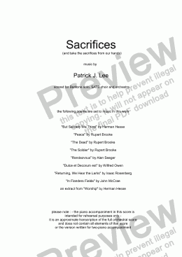 page one of Sacrifices (for SATB chorus & orchestra or 2-piano accompaniment)