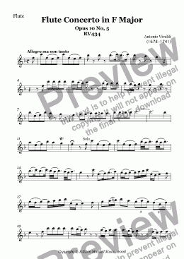 page one of Vivaldi Flute Concerto in F Major Op 10 No. 5 RV 434