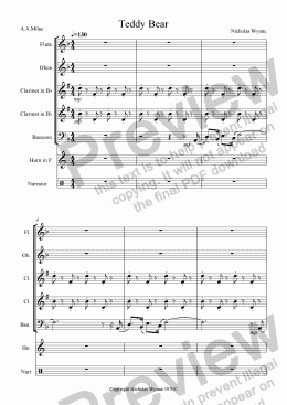 page one of Teddy Bear for Narrator and Woodwind Sextet