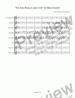 page one of Renaissance Music for Brass: "Ein feste Burg" for Brass Quartet (regular & British parts)
