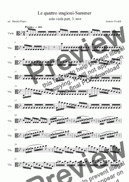 page one of Vivaldi Le quattro stagioni-Summer  solo viola part, 3. mvt