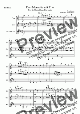 page one of Drei Menuette mit Trio v.W.A.Mozart Floete,Oboe,Klarinette