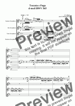 page one of J. S. Bach - Toccata & Fuga d-moll BWV 565 for saxophone quartet
