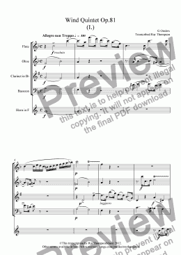 page one of Wind Quintet Op.81 (Movt.I.) Allegro non Troppo))