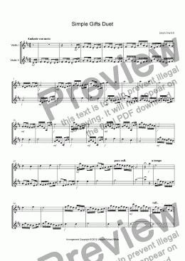 page one of Simple Gifts Duet