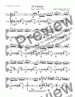 page one of El Choclo - Tango Criollo for flute or violin and guitar (Dm)