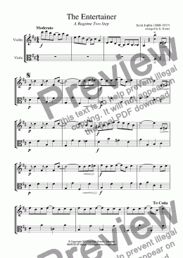 page one of The Entertainer for violin and viola (abridged)