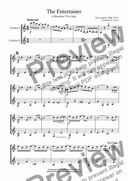 page one of The Entertainer for easy clarinet duet (abridged)