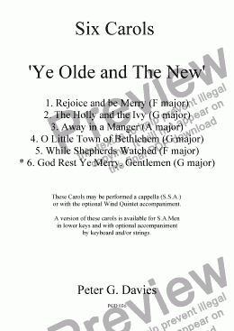 page one of Six Carols "Ye Olde and The New" 6. God Rest Ye Merry, Gentlemen for SSA a capella with optional Wind Quintet
